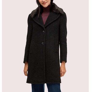 New Kate Spade Wool Blend Faux Fur Trim Coat Black 0, XS $798